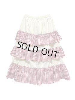 画像1: MOMA【furifuri Tiered skirt】Ivory × ギンガムred