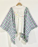画像: SALE30%off ¥17600→¥12320 MOMA・ Starry sky poncho Tee(white Tee × チェックgreen)
