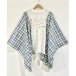画像: SALE30%off ¥17600→¥12320 MOMA・ Starry sky poncho Tee(white Tee × チェックgreen)