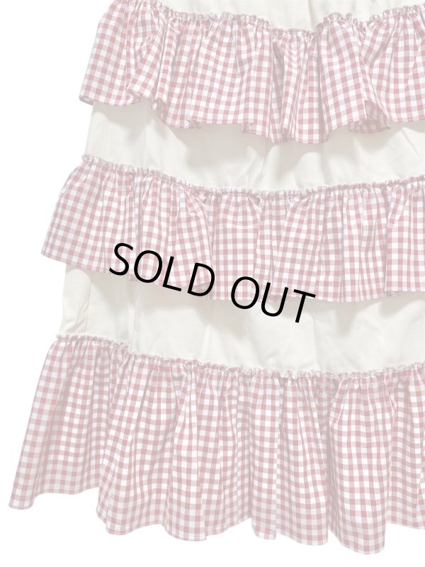 画像2: MOMA【furifuri Tiered skirt】Ivory × ギンガムred