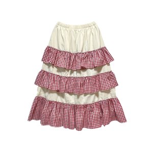 画像: MOMA【furifuri Tiered skirt】Ivory × ギンガムred