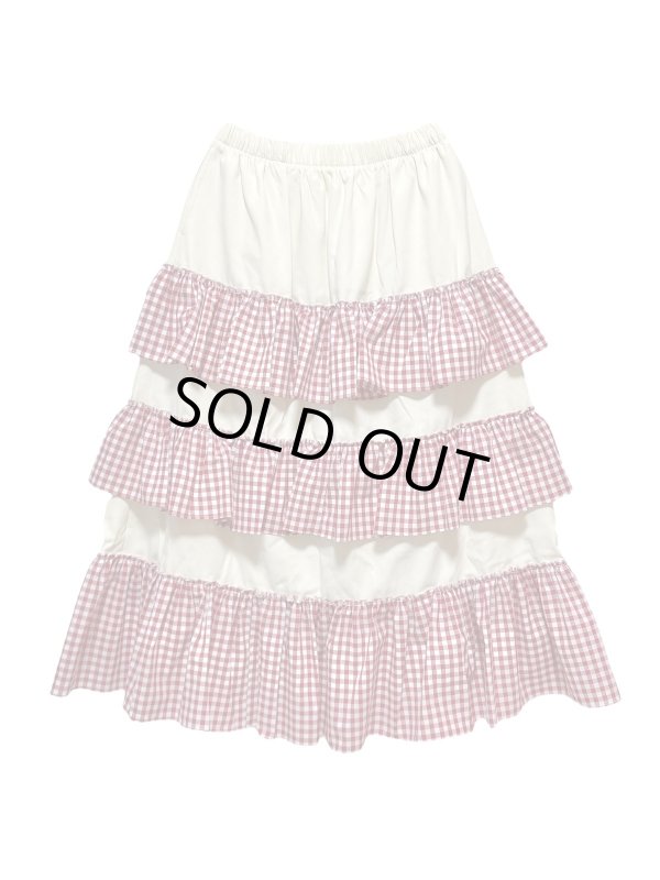 画像1: MOMA【furifuri Tiered skirt】Ivory × ギンガムred
