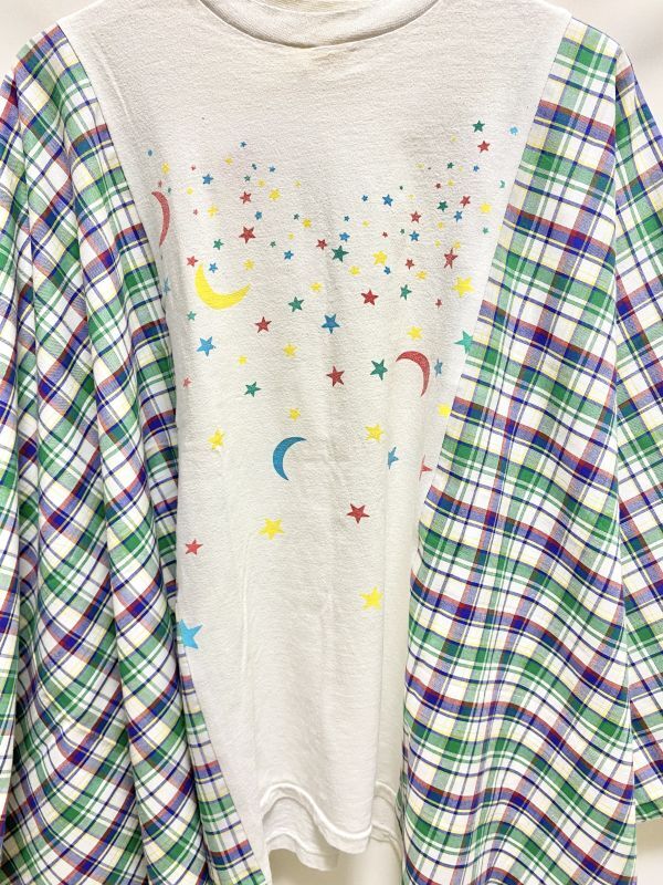 画像2: SALE30%off ¥17600→¥12320 MOMA・ Starry sky poncho Tee(white Tee × チェックgreen)
