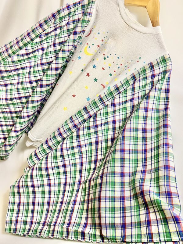 画像3: SALE30%off ¥17600→¥12320 MOMA・ Starry sky poncho Tee(white Tee × チェックgreen)
