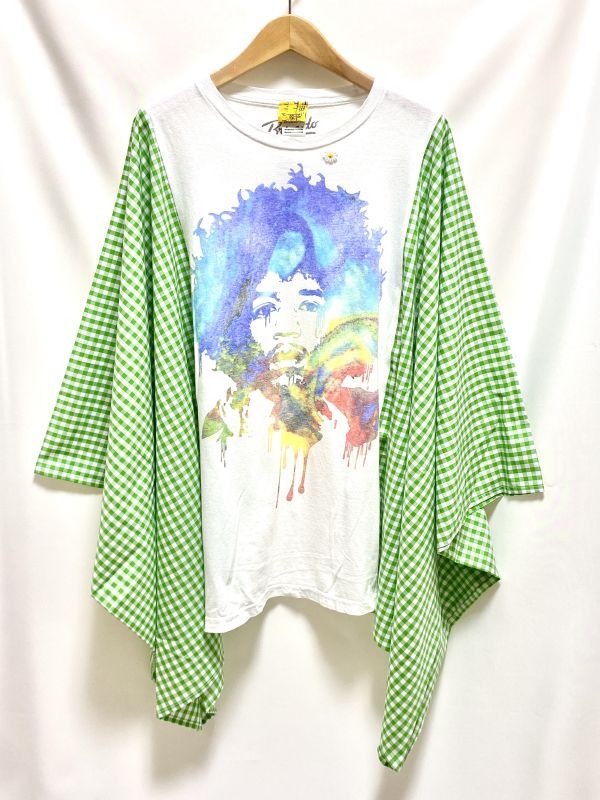 画像1: SALE30%off ¥17600→¥12320 MOMA・Jimi Hendrix poncho Tee(white Tee × ギンガムgreen)