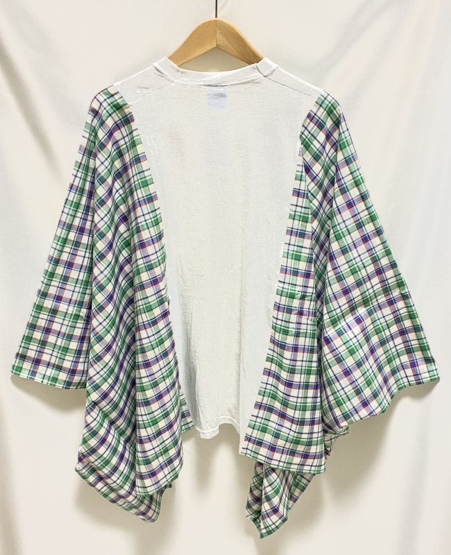 画像4: SALE30%off ¥17600→¥12320 MOMA・ Starry sky poncho Tee(white Tee × チェックgreen)