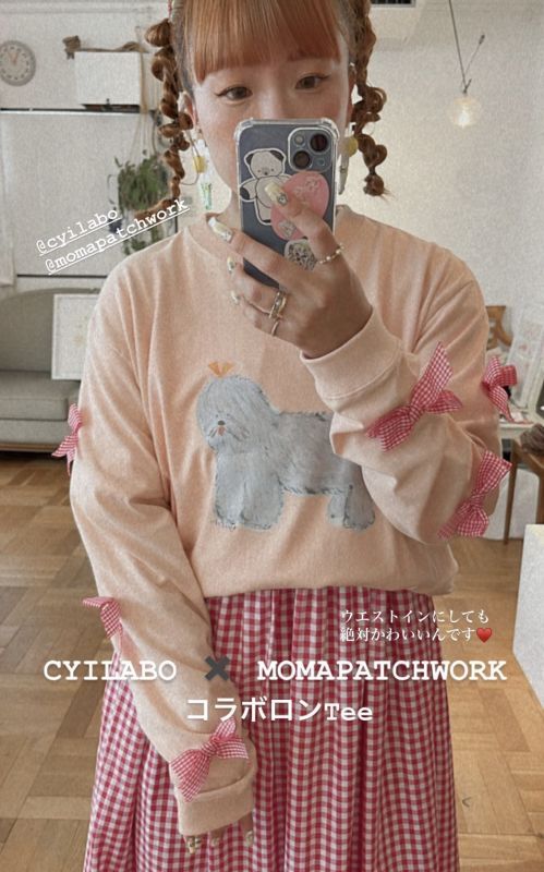 画像5: cyilabo × MOMA・もふもふ犬ribbon ロンTee(pink Tee × ギンガムred)