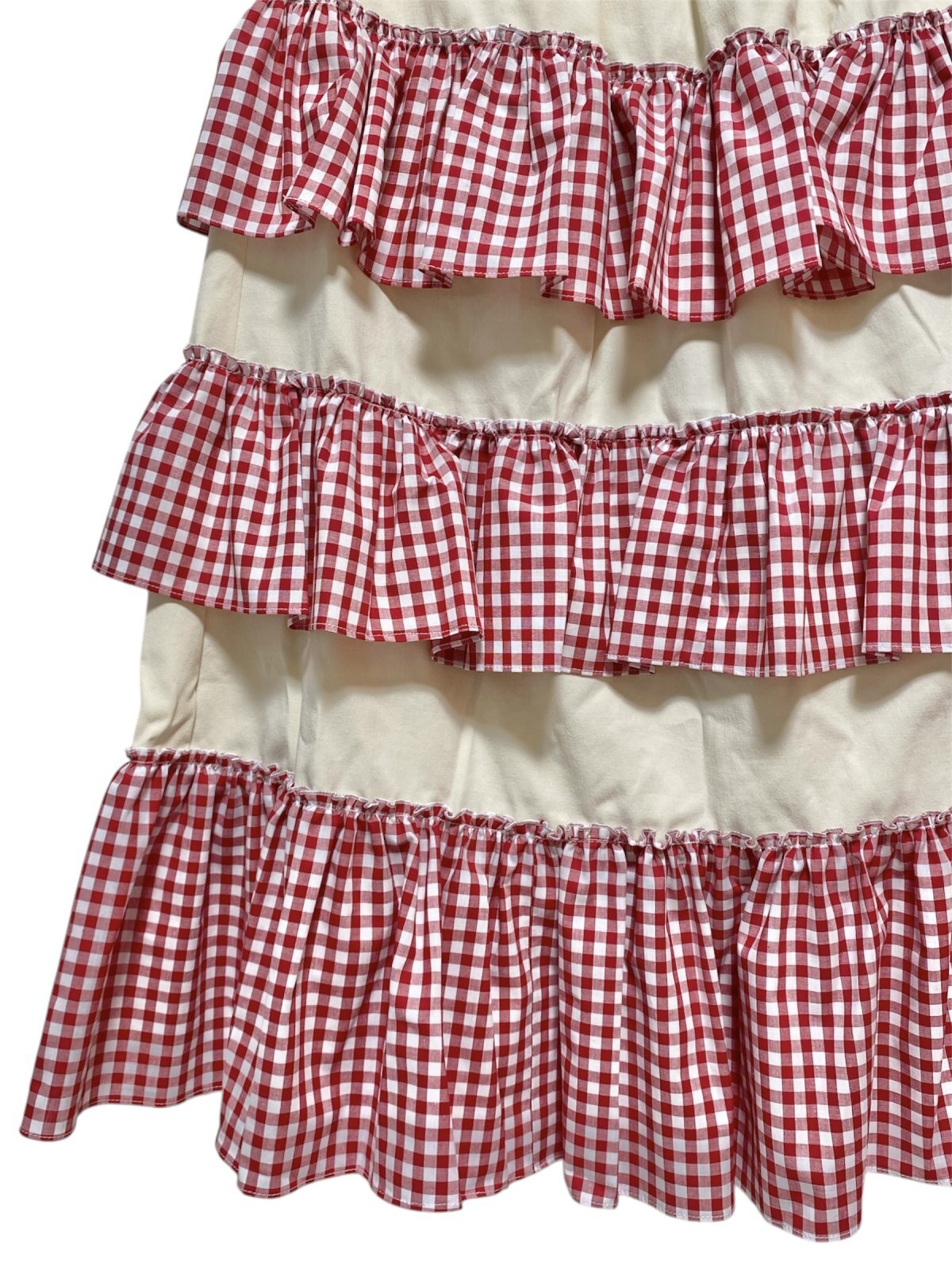 画像2: MOMA【furifuri Tiered skirt】Ivory × ギンガムred